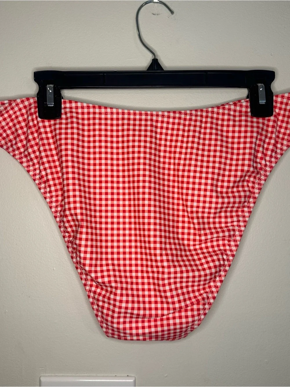 No Boundaries Womens XL Cheeky High Leg Bikini Bottom Red Gingham Stretch NEW